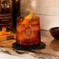 Load image into Gallery viewer, Good Old Fashioned Lovers Etched Amber Cocktail Tumblers (Set of 2)