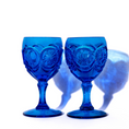 Load image into Gallery viewer, vintage knobby bull's eye blue goblets, set of 2