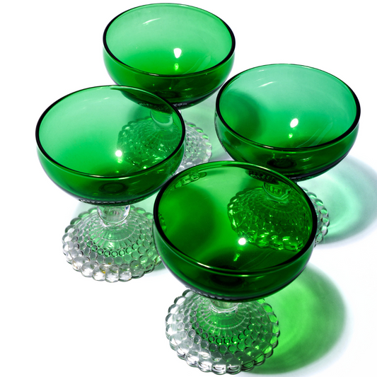 vintage green champagne coupes, set of 4