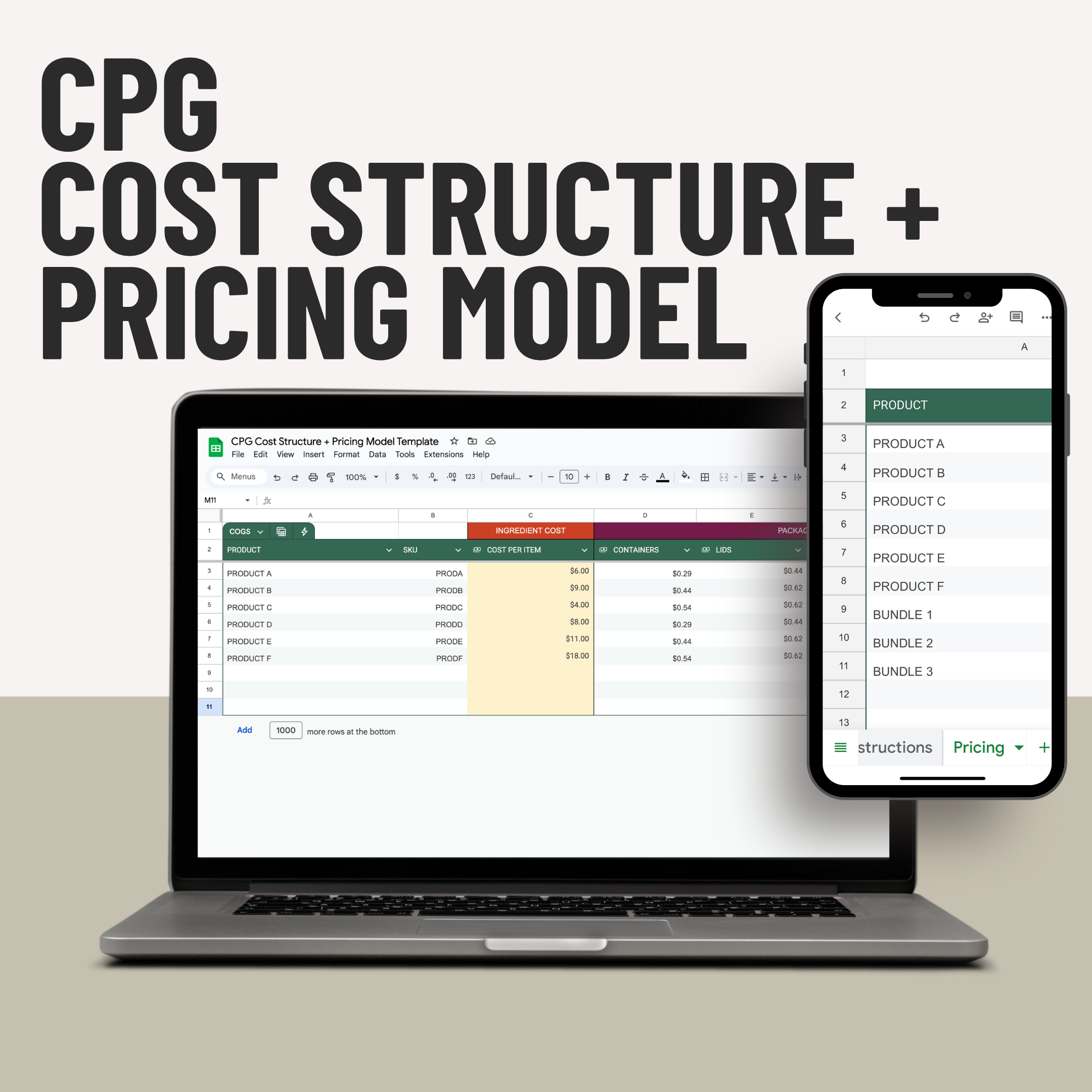 CPG Cost Structure + Pricing Model Template – rouse like house