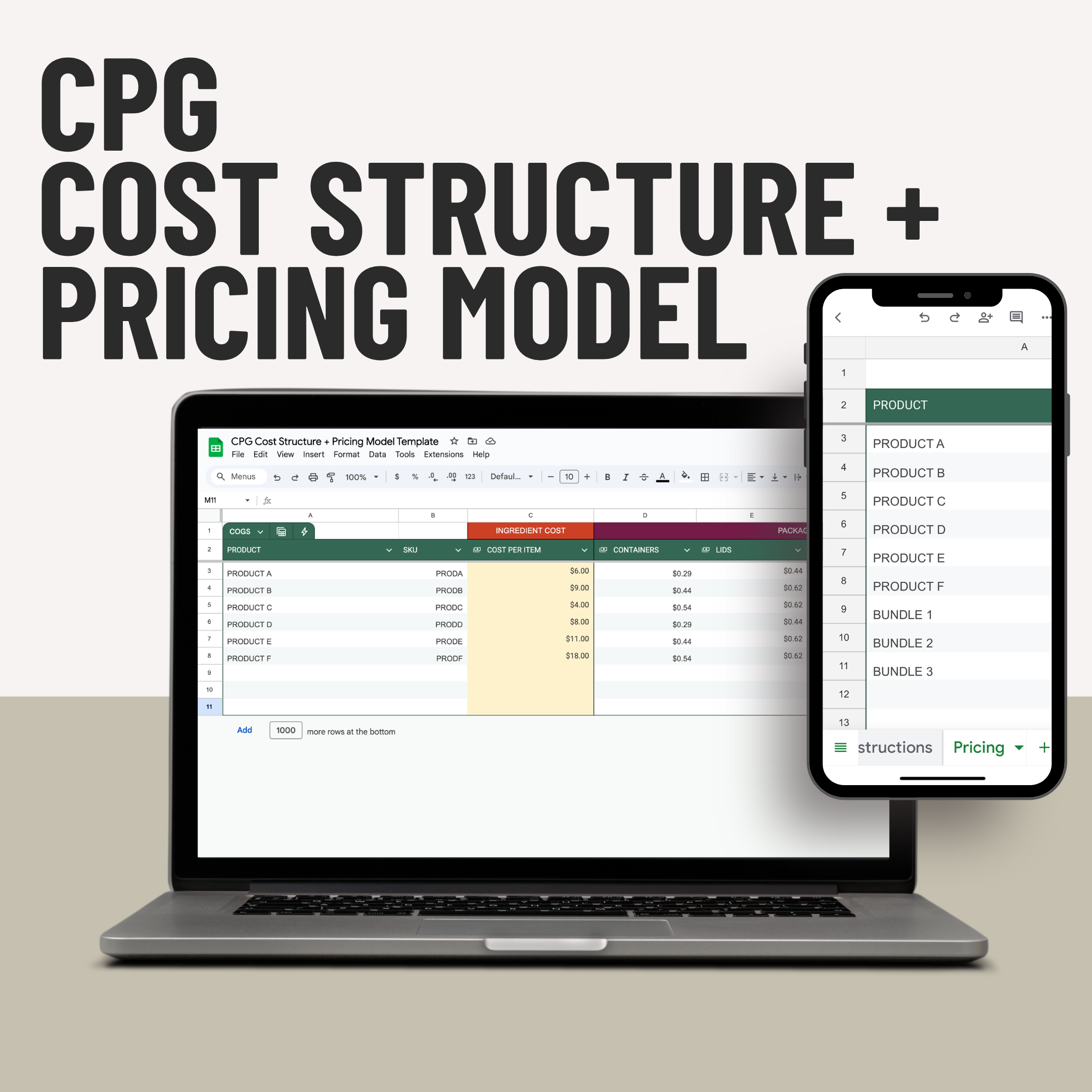 CPG Cost Structure + Pricing Model Template